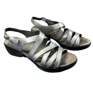 Dansko Lolita Leather Pewter Metallic Strappy Sandals Women's Size 42/US 11